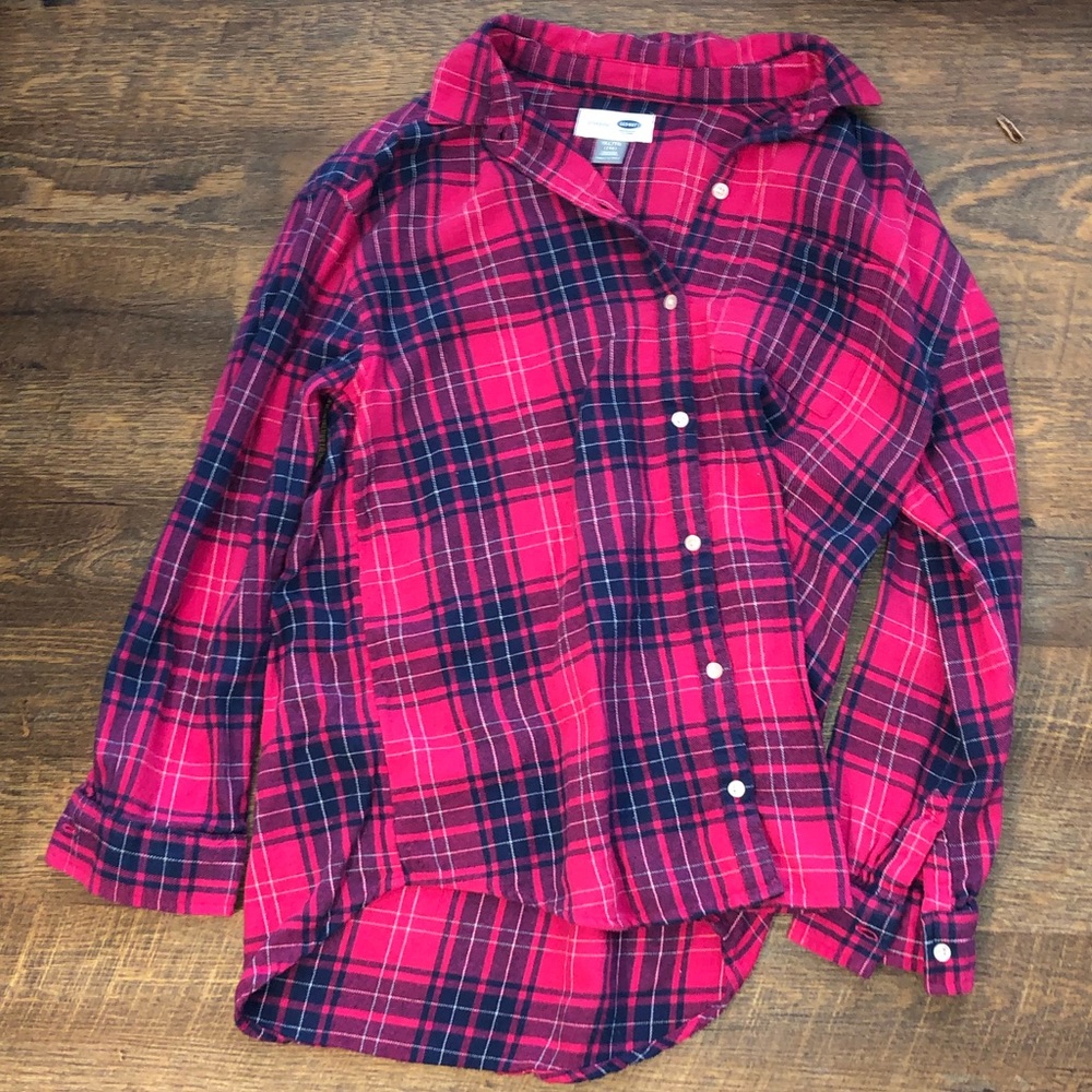 Girls Blue/ Pink Plaid Button Shirt